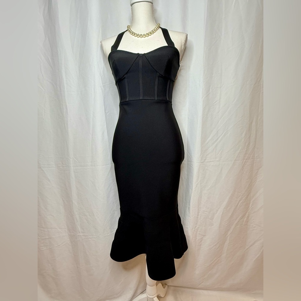 NWOT Elegant Black Halter Bandage Dress